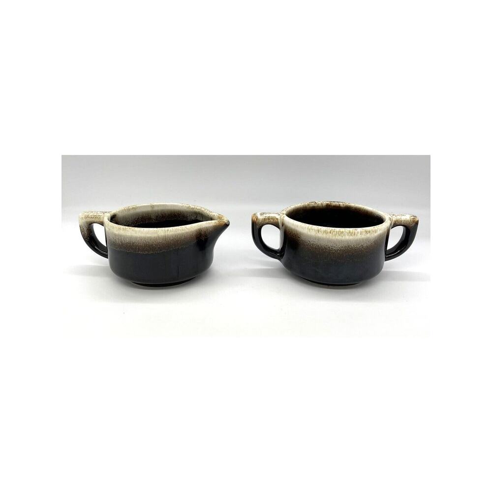 Vintage Pfaltzgraff Gourmet Brown Sugar and Creamer Set Drip Glaze Ironstone